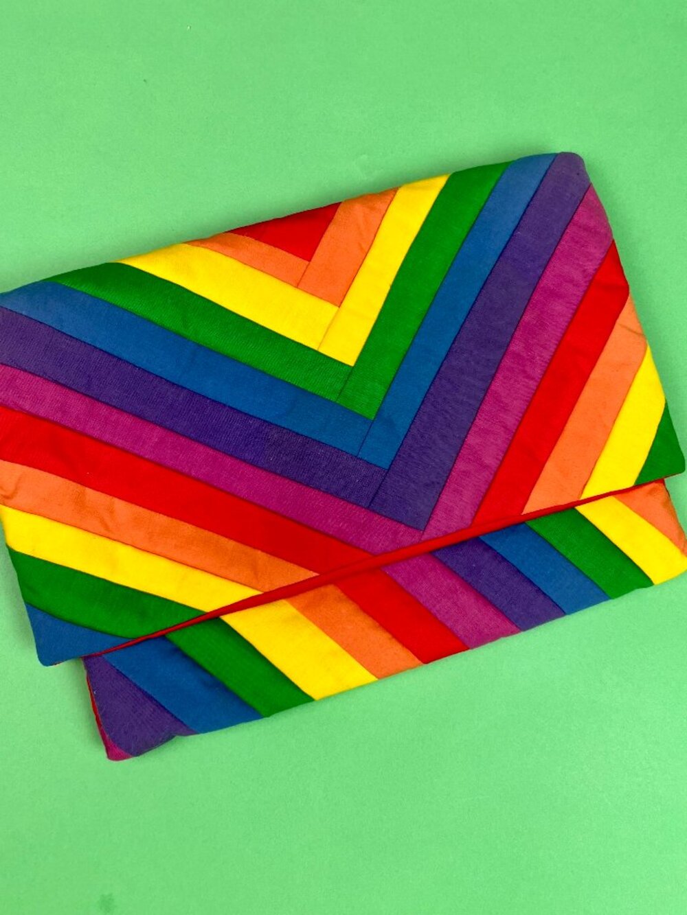 Vintage 80s Rainbow Striped Quilted Clutch Purse, Colorful Summer Handbag